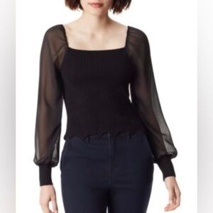 New Sam Edelman Alexi Square-Neck Chiffon-Sleeve‎ Top. Large